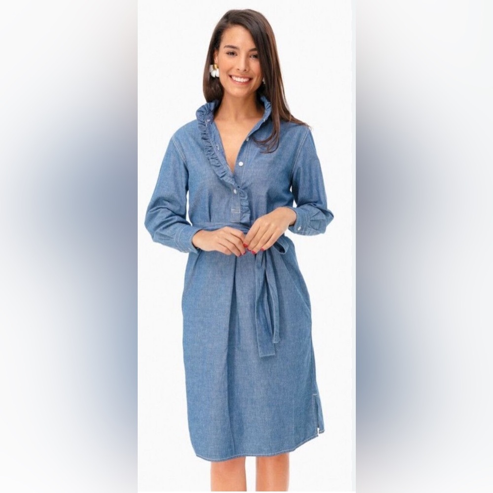Tory Burch Deneuve chambray Ruffle Shirtdress Dress XS